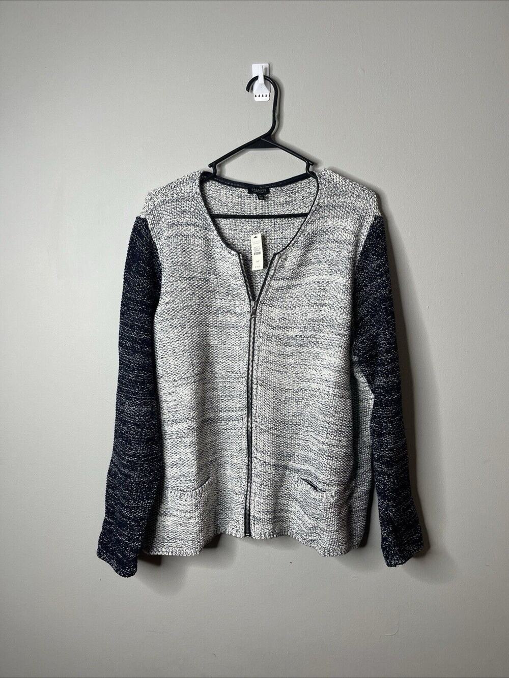 Talbots Jacket Womens 3X Petite Black White Full Zip Long Sleeve